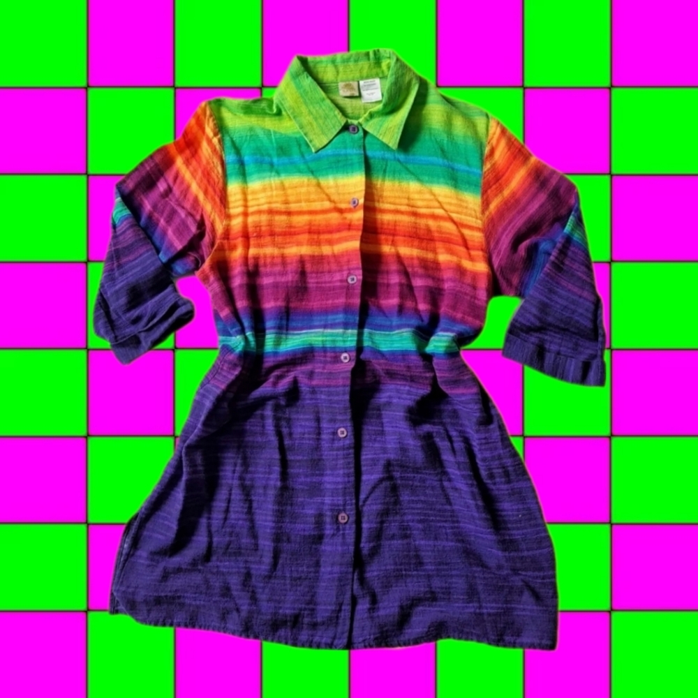 Vintage 90s Islander Rainbow Button up